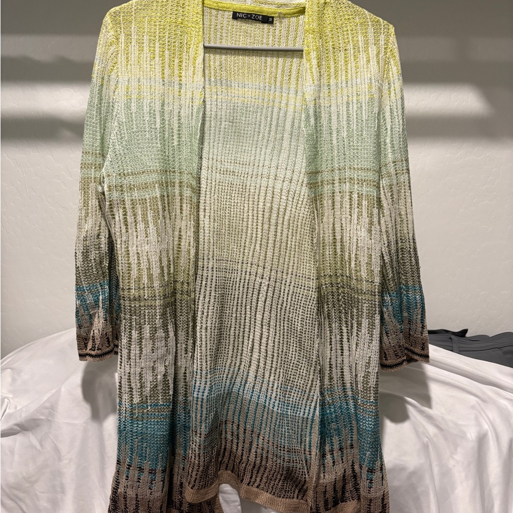 NIC+ZOE Lime and Cream Knit Sweater